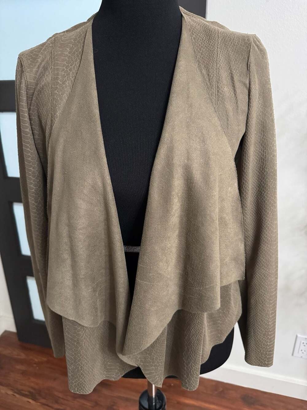 Blank NYC Faux Suede Waterfall Cardigan Jacket, Camel, Size S